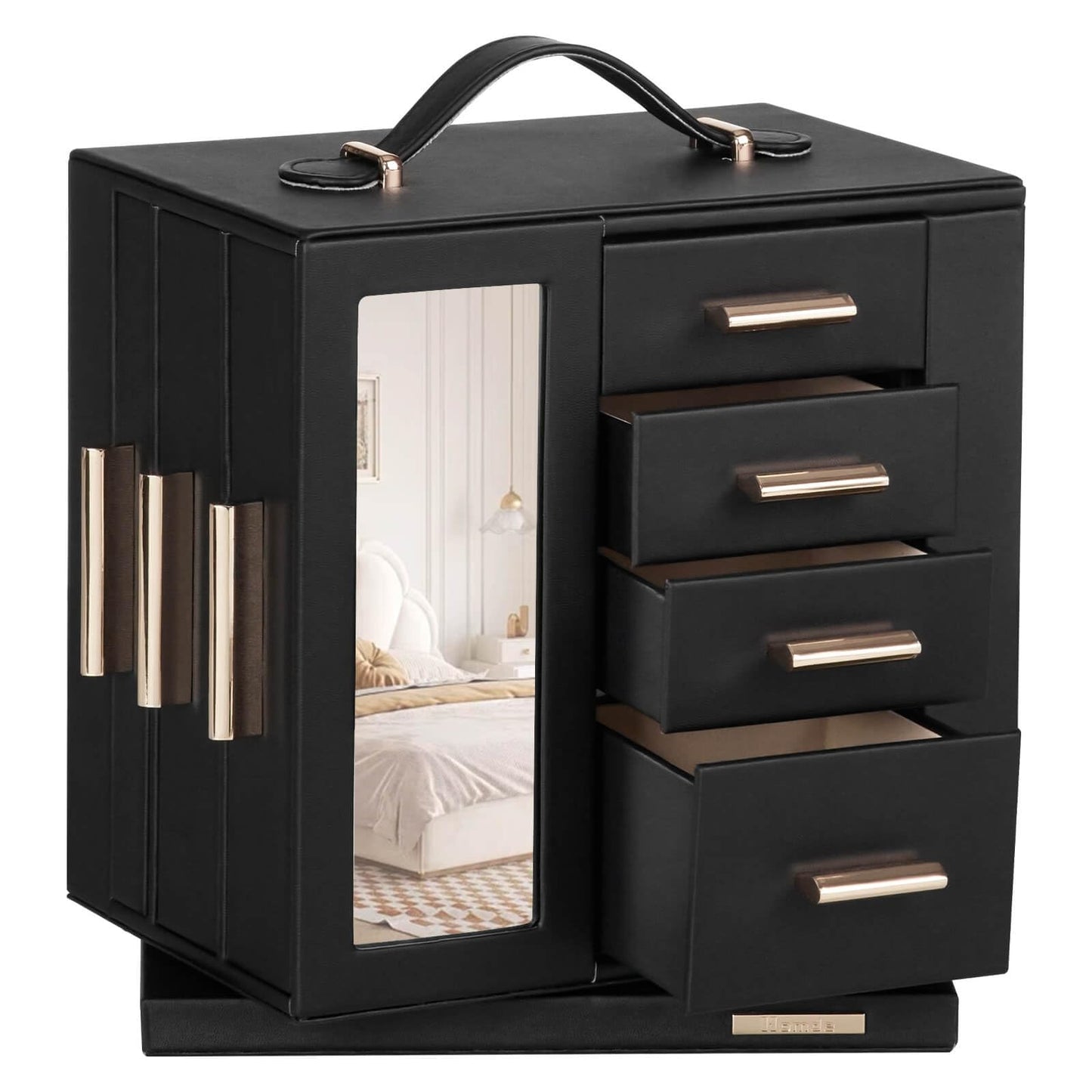 Homde Jewelry Box for Women Large: Rotating Organizer for Ring Earring Necklace Bracelet - 7 Drawers Storage for Dresser (Black)