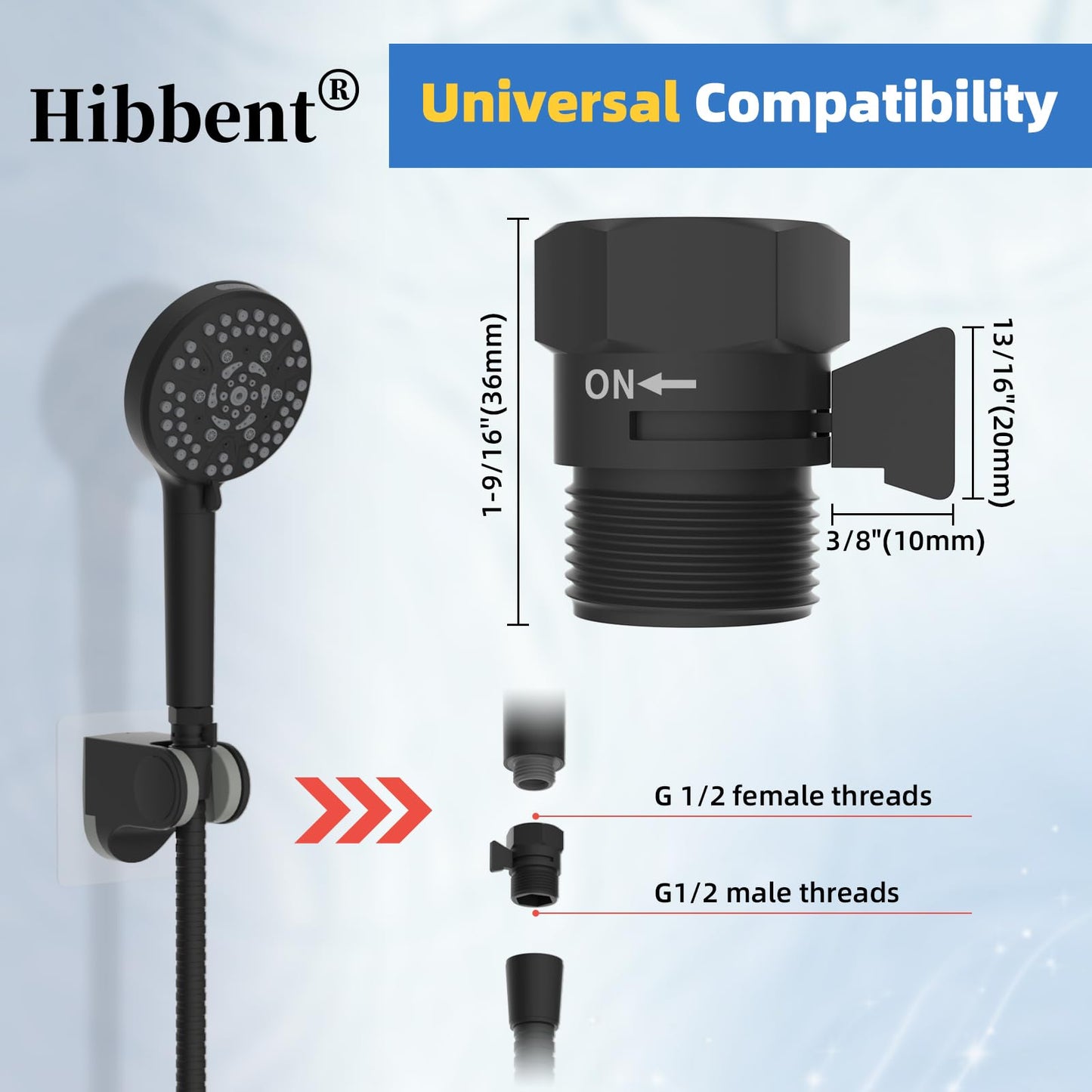 Hibbent All Metal 1 Pack Shower Head Flow Control Valve, G1/2 Brass Shut-off Valve with Metal Handle Lever, Shut OFF Water Flow Control Regulator for Handheld Shower, or Bidet Sprayer, Matte Black