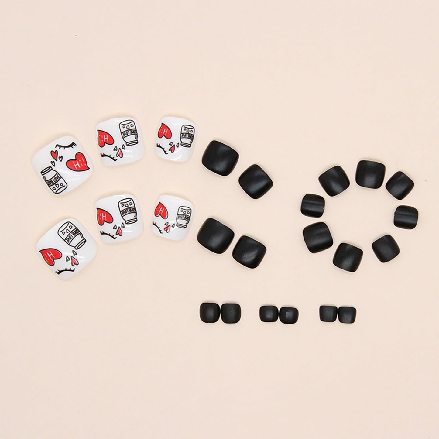Artificial Acrylic Fake Nails for Toe, Press on Toenails Coffin with Heart Designs, Full Cover Reusable False Toenails with Glue, Glue on Toenails with Charm, Stick on Toe Nails for Women（F105）