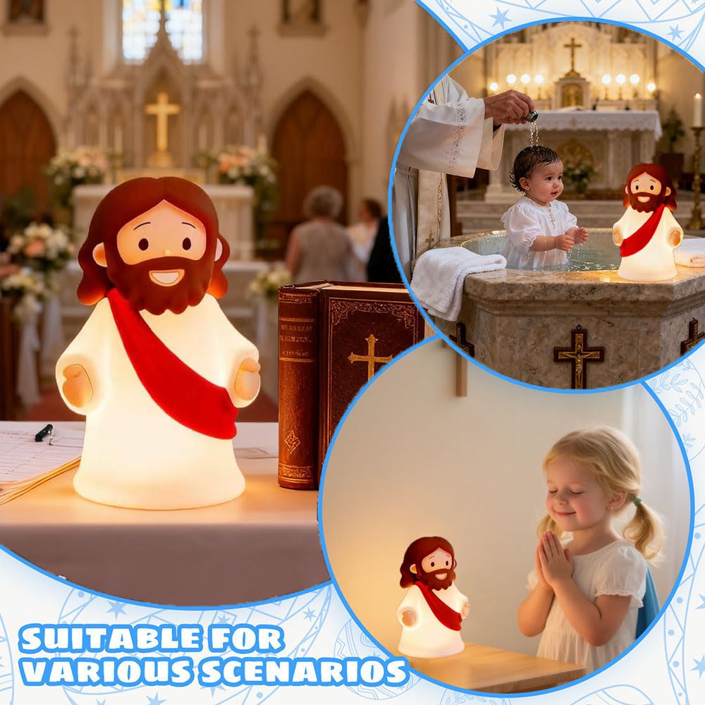 KangTen CHEN Jesus Night Light Rechargeable Bedside Night Light Dimmable Silicone LED Light Ideal for Religious Gatherings, Gifts for Sunday School, Baptism Presents, Easter Egg Decorations (red)