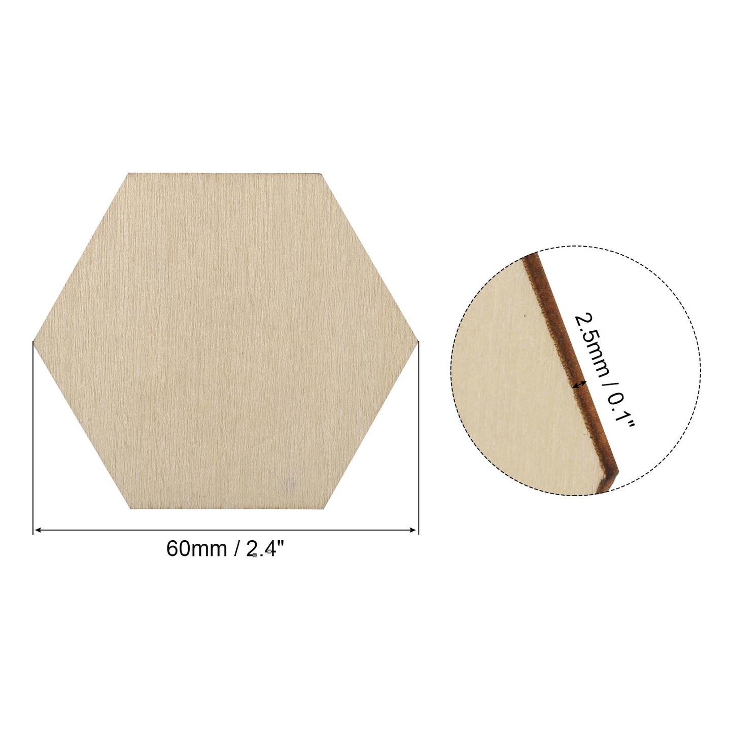 PATIKIL 2.4 Inch Unfinished Hexagon Wood Slices, 50 Pack Blank Wooden Discs Cutouts for DIY Art Crafts Painting Decor Christmas Decorations