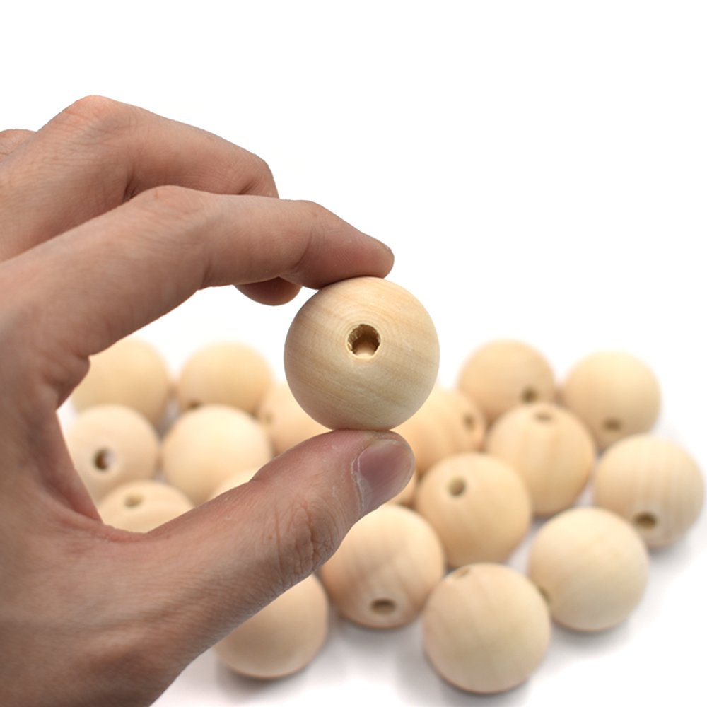 Hagao Natural Wood Beads Round Ball Wooden Loose Beads Unfinished Wood Spacer Beads for Craft-Making 20pcs (30mm)