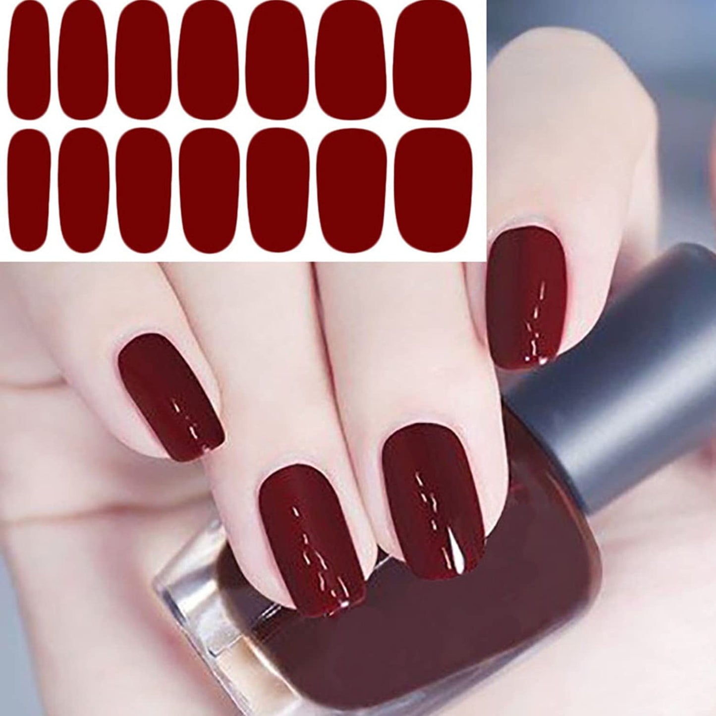 WOKOTO 20 Sheets Red Series Solid Color Full Nail Wraps with Nail File Self-Adhesive Nail Polish Stickers Real Nail Polish Strips for Women Stick On Nails Strips