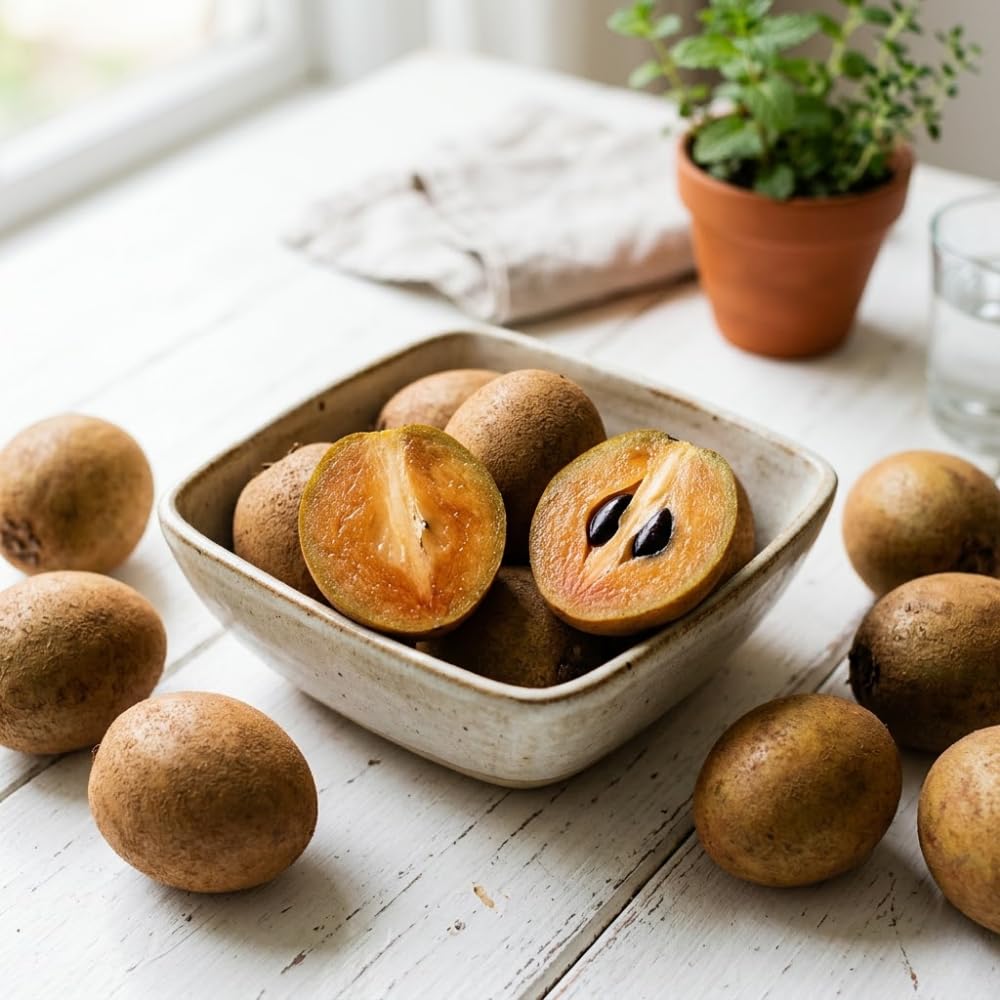 Sapodilla Tree Live Plant, Sapodilla Fruit Plant, Well Rooted, 3 Gallon Pot, 2-3 Feet Tall, Tropical Fruit Tree for Outdoor Garden, No Ship to CA