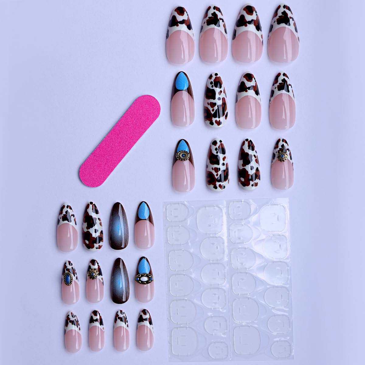 plalely Long Press on Nails Almond, Acrylic Press on Nails with Flower Designs, Long Almond Nail Tips for Women 24pcs