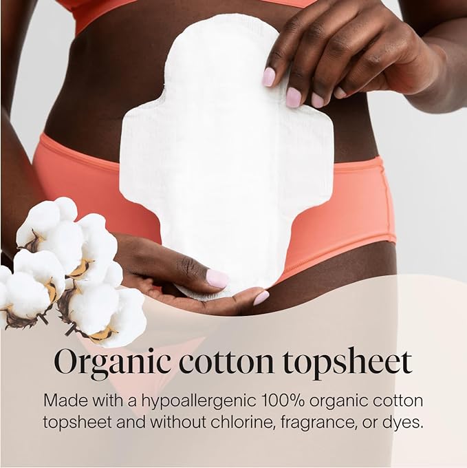 Cora 100% Organic Cotton Topsheet Pads | Ultra Thin Period Pads with Wings | Regular Absorbency | Ultra-Absorbent Sanitary Pads for Women (72 Count)