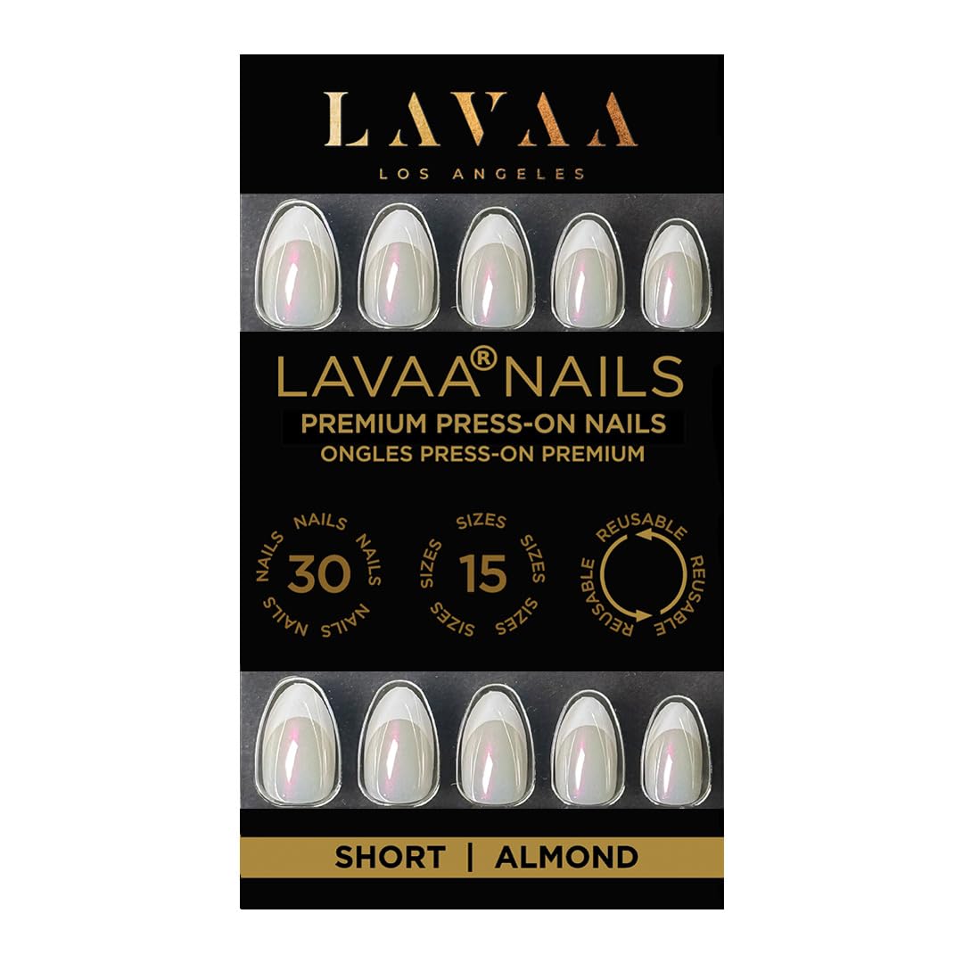 CHROME LADY Press-On Nails by Lavaa Beauty | Short Almond French Tip Iridescent Chrome Glaze Finish Nails