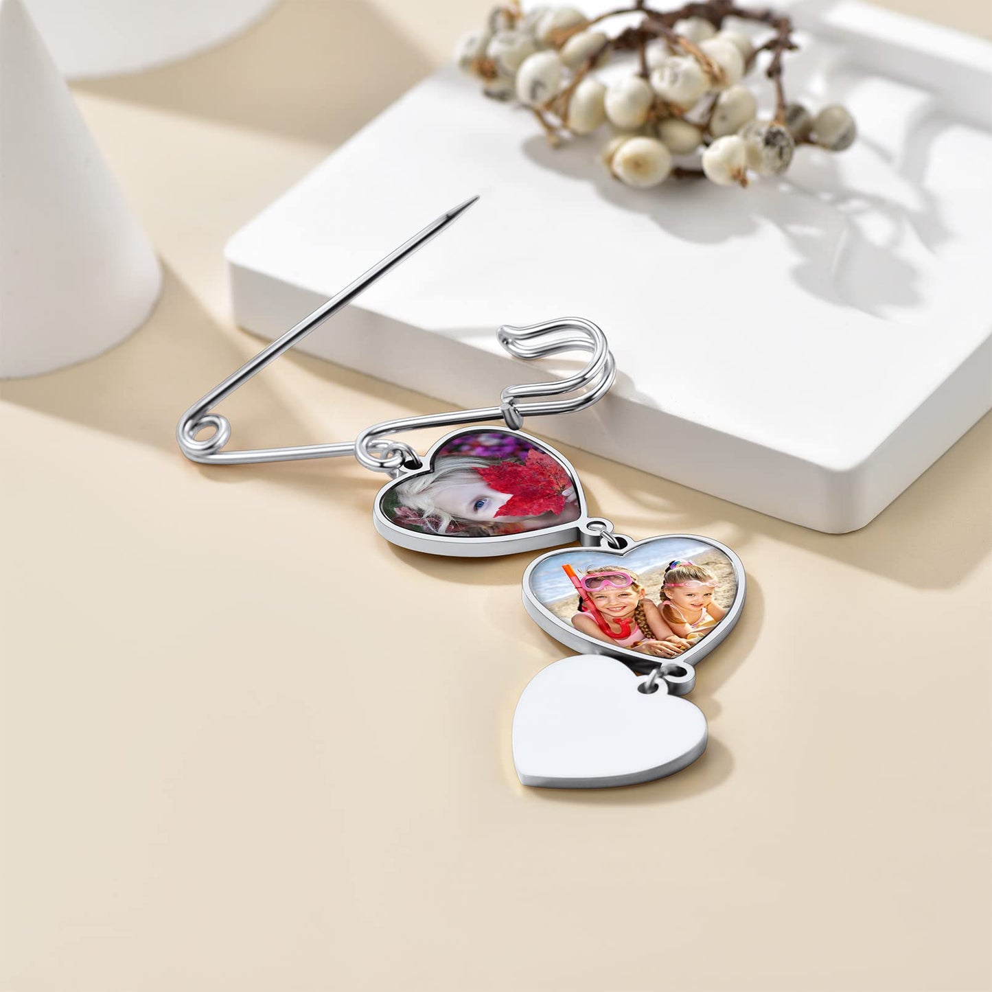 Custom4U Wedding Bouquet Photo Charm Memorial Pin Brooch for Groom