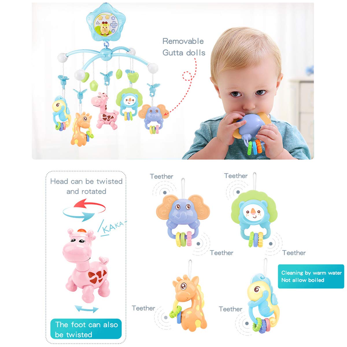 Baby Mobile for Crib with Musicial and Lights, Remote, lamp, Projector for Pack and Play, for Ages 0+ Months (Blue-Forest)