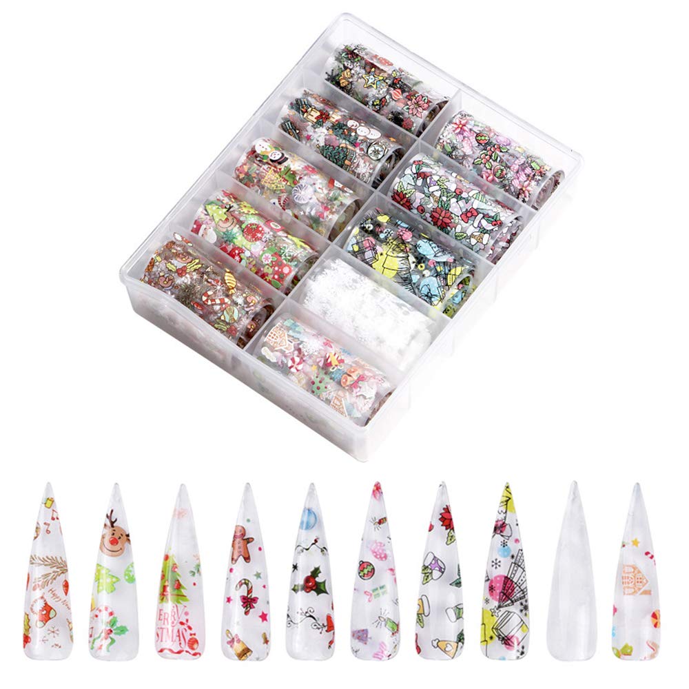 3 Boxes Christmas Nail Art Foil Transfer Stickers, Kalolary Christmas Nail Foil Transfer Wraps Snowflake Santa Nail Decals Adhesive Glitters Acrylic DIY Xmas Nail Decoration, 30 Rolls