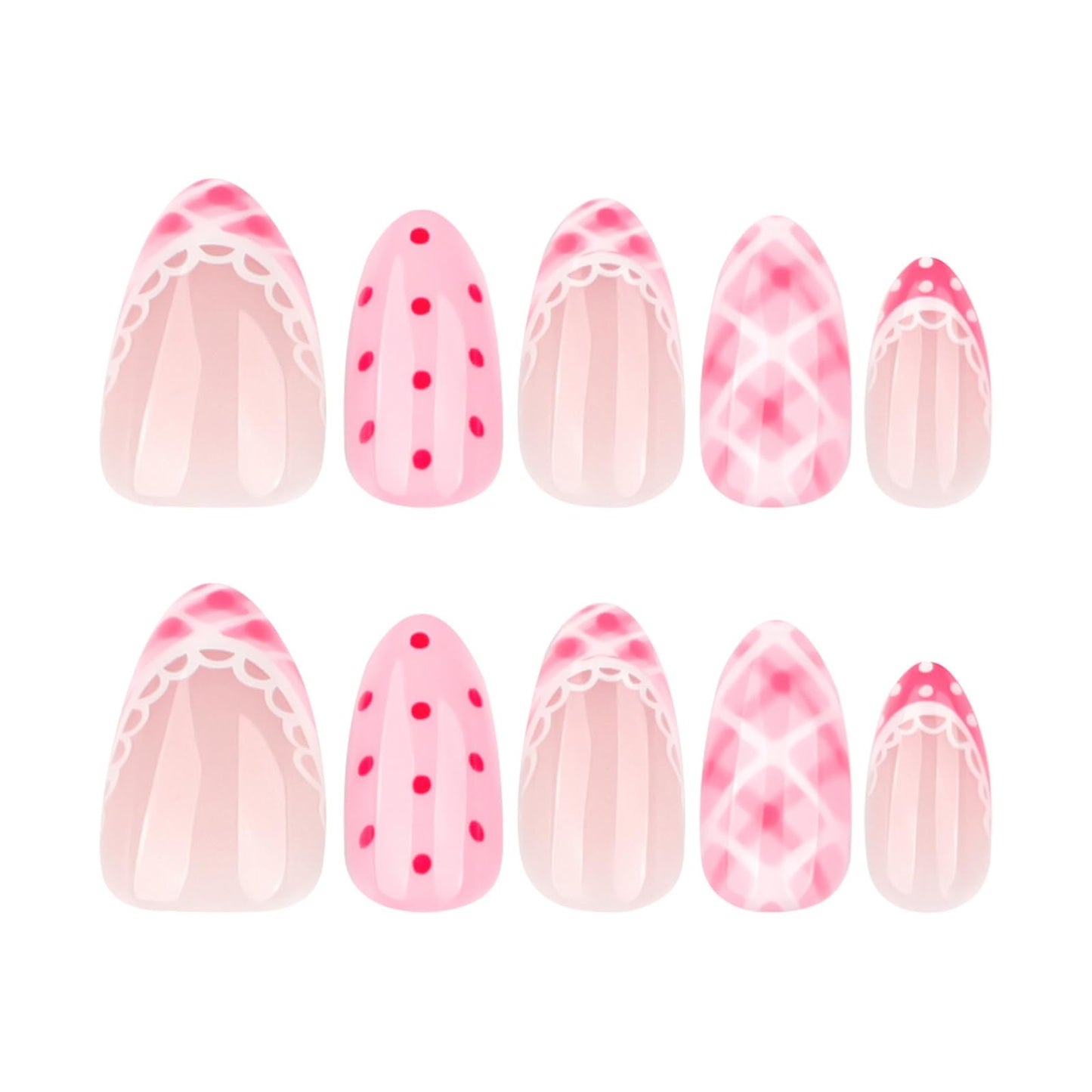Press On Nails, French Tip Short Pointed Almond Fake Nails with UV Finish, 12 Sizes Quality False Nails, 24Pcs Reusable Press-On Manicure Set with Nail Glue for Women Pattern #02