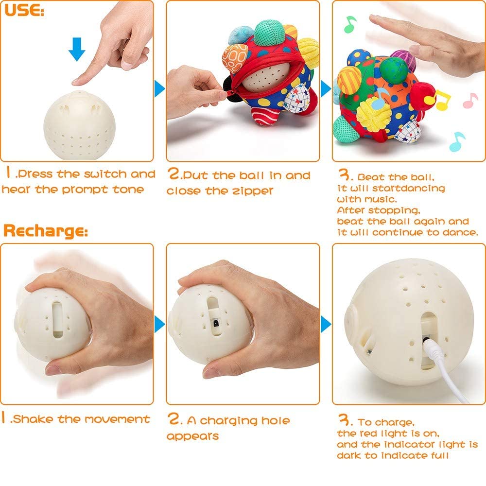 teytoy Baby Music Shake Dancing Ball Toy, Developmental Bumpy Ball Sensory Soft Toys, Easy to Grasp Bumps Help Develop Motor Skills for Girls and Boys Ages 12 Months and Up
