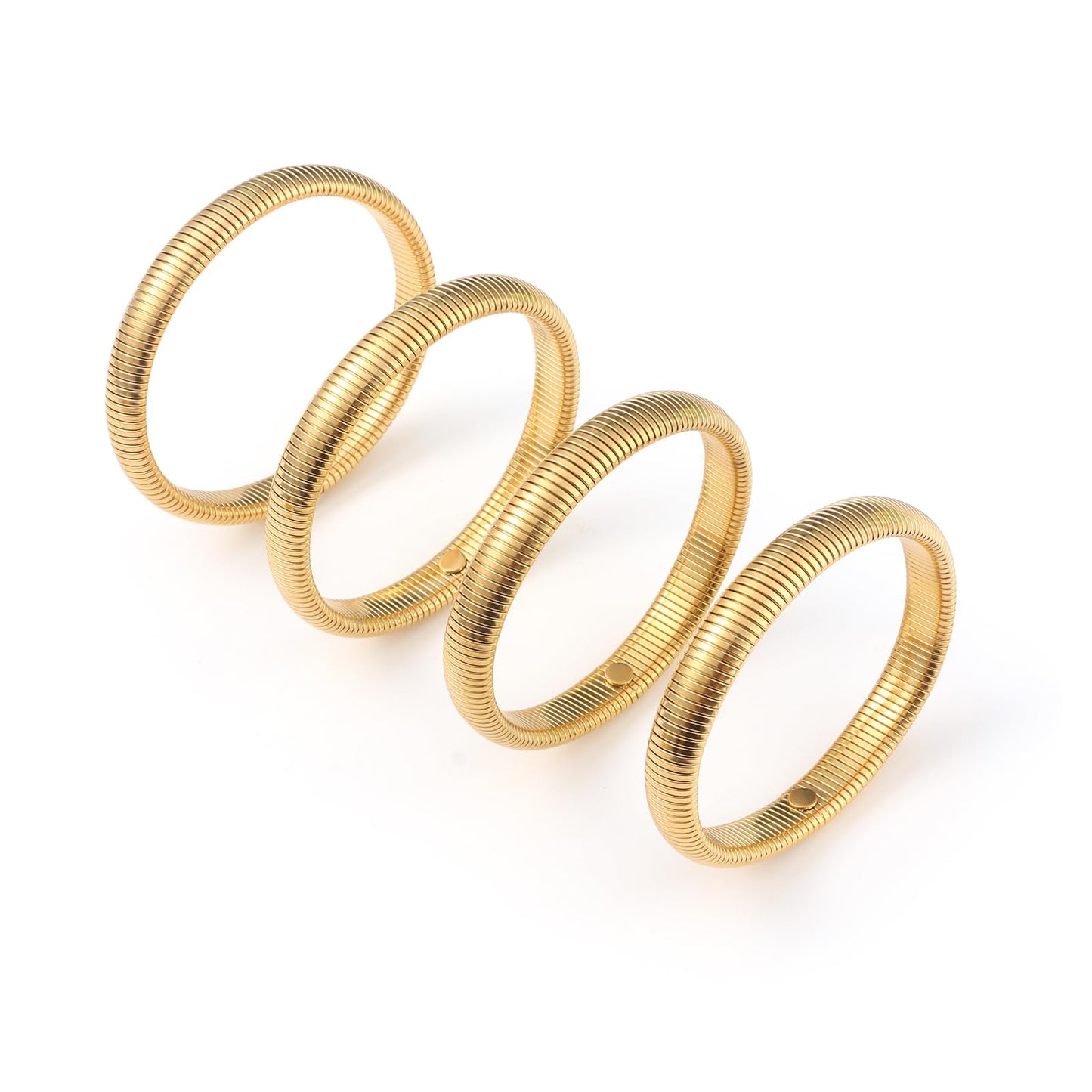 Giovanchi 18K Gold Plated Bangles for Women Set of 4 Chunky Stretch Bangles Bracelets Stainless Steel Bracelets Flexible Wide Stack Bracelets for Women