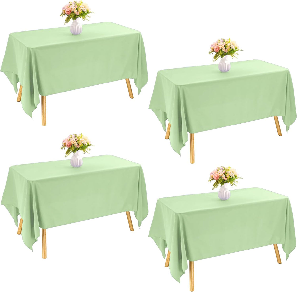 4 Pack Rectangle Tablecloth 90x132Inch Sage Green Washable Polyester Table Cover for Wedding Dining Table Buffet Parties Banquet Decoration