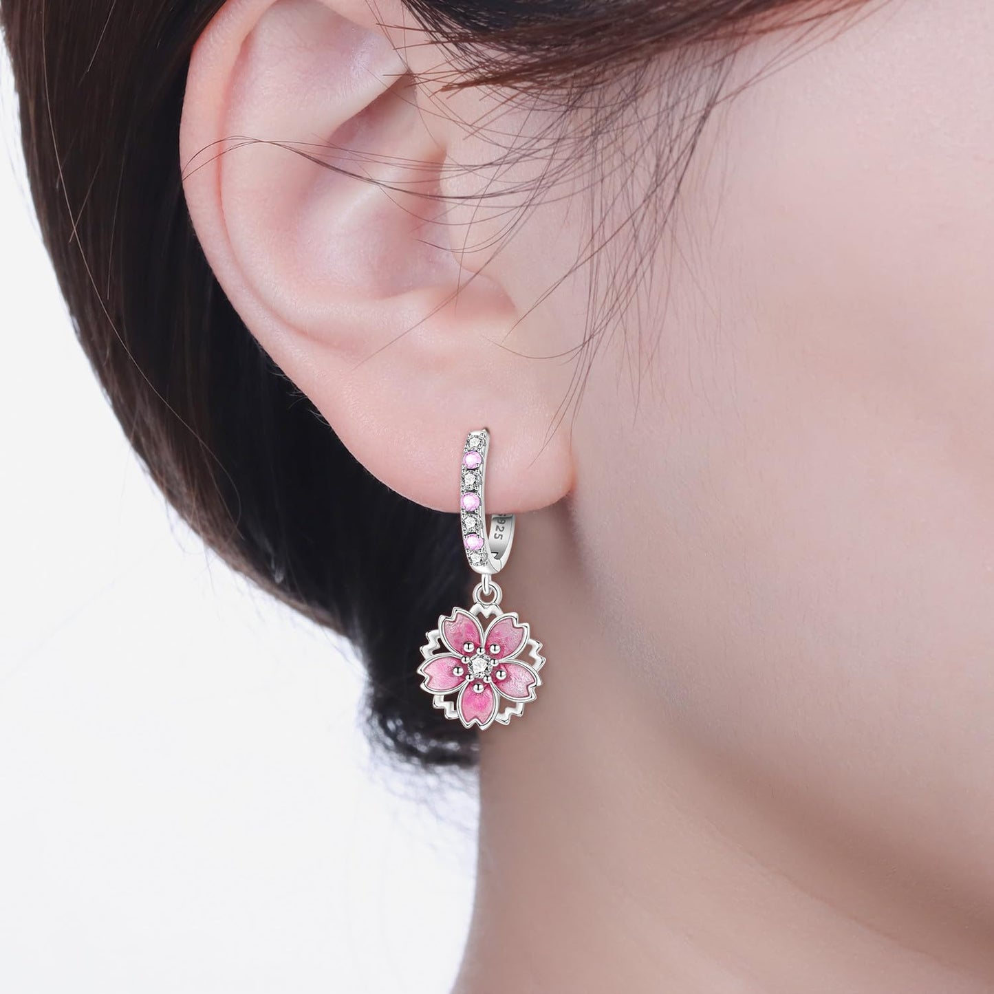 vireau 925 Sterling Silver Drop Earrings Dragonfly Flower Moon Star Dangle Earrings Hypoallergenic Sterling Silver Earrings Jewelry for Women (Cherry Blossom)