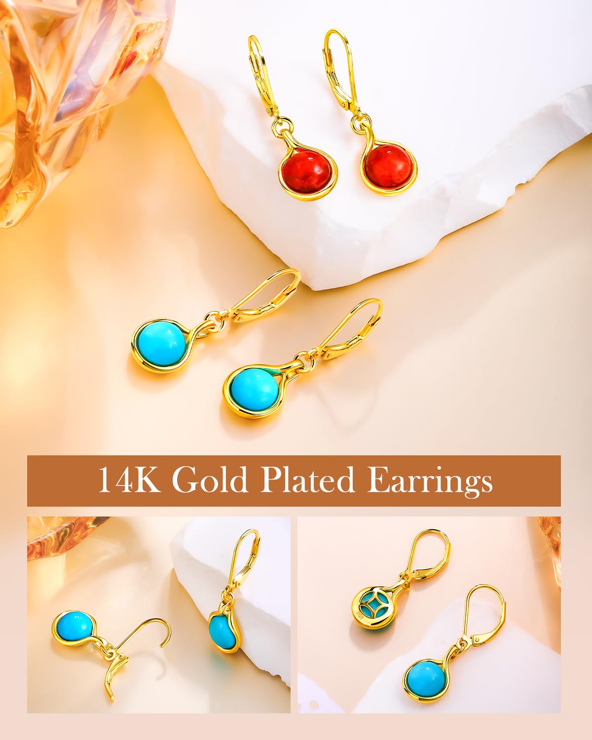 AIBAO Turquoise Dangle Earrings for Women Round Cut Blue Gemstone Leverback Earrings Western Jewelry Sterling Silver Sleeping Beauty Turquoise Earrings