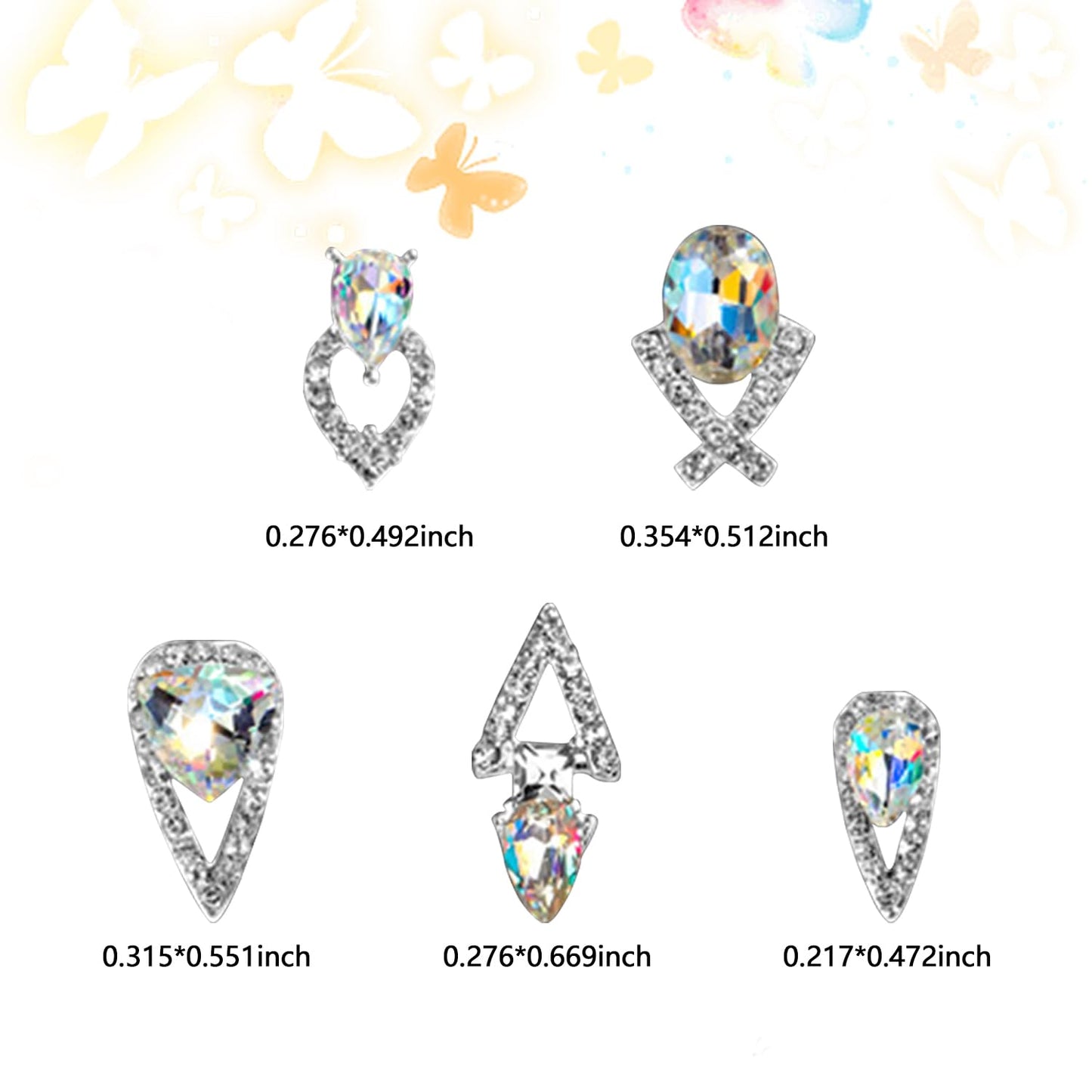 SILPECWEE 20pcs 3D Silver Nail Rhinestone Charms Flat-Back AB Nail Crystal Alloy Nail Art Charms Gem Diamond for Nails Studs Nail Jewels Decoration for DIY Salon Manicure Accessories