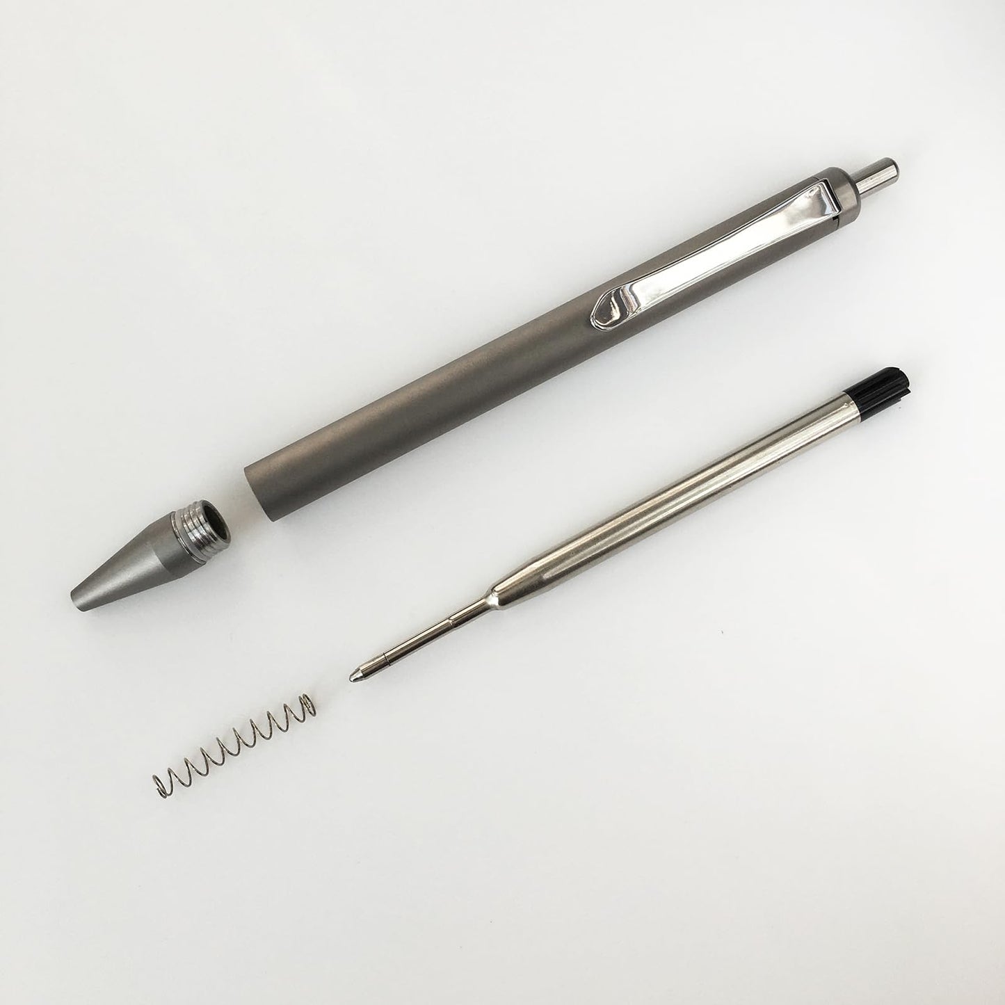 Grey Titanium Alloy Ballpoint Pen Retractable Lightweight EDC Pen with Pocket Clip Compatible with Parker Style Refill with 3 Extra Refills in Gift Box (LA035)