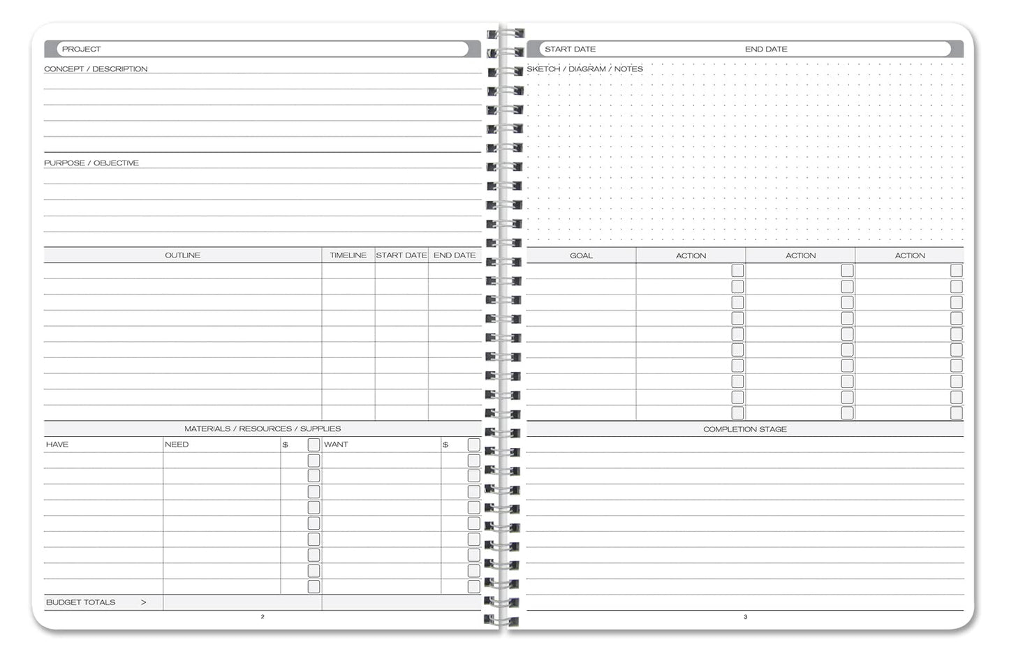 BookFactory Project Diary/Project Management Logbook - Wire-O, 100 Pages, 8.5'' x 11'' (Made in USA)