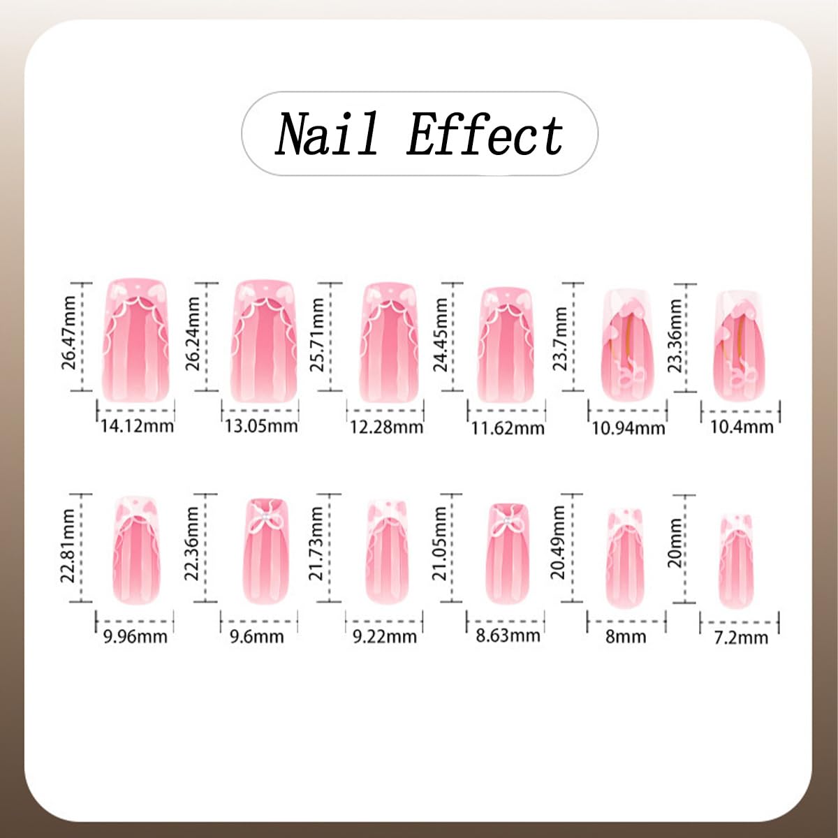 French Tip Press on Nails Medium Square Fake Nails Pink Bow Heart False Nails Glossy Lace Acrylic Nails Cute Reusable Full Cover Glue on Nails for Women Manicure 24Pcs