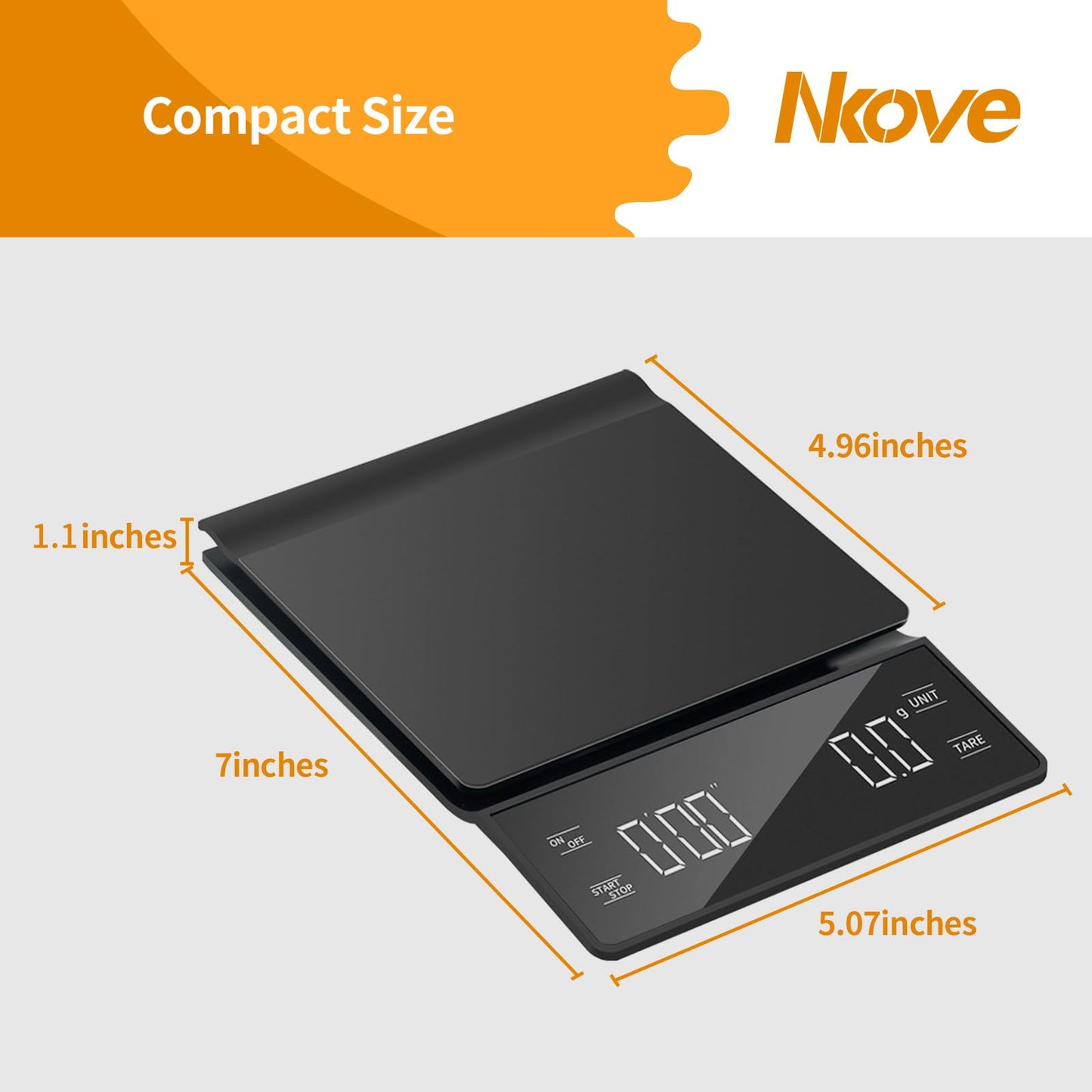 NKOVE Digital Coffee Scale with Timer 3kg/0.1g High Precision Espresso Scale Tare Function for Pour Over Maker Brew