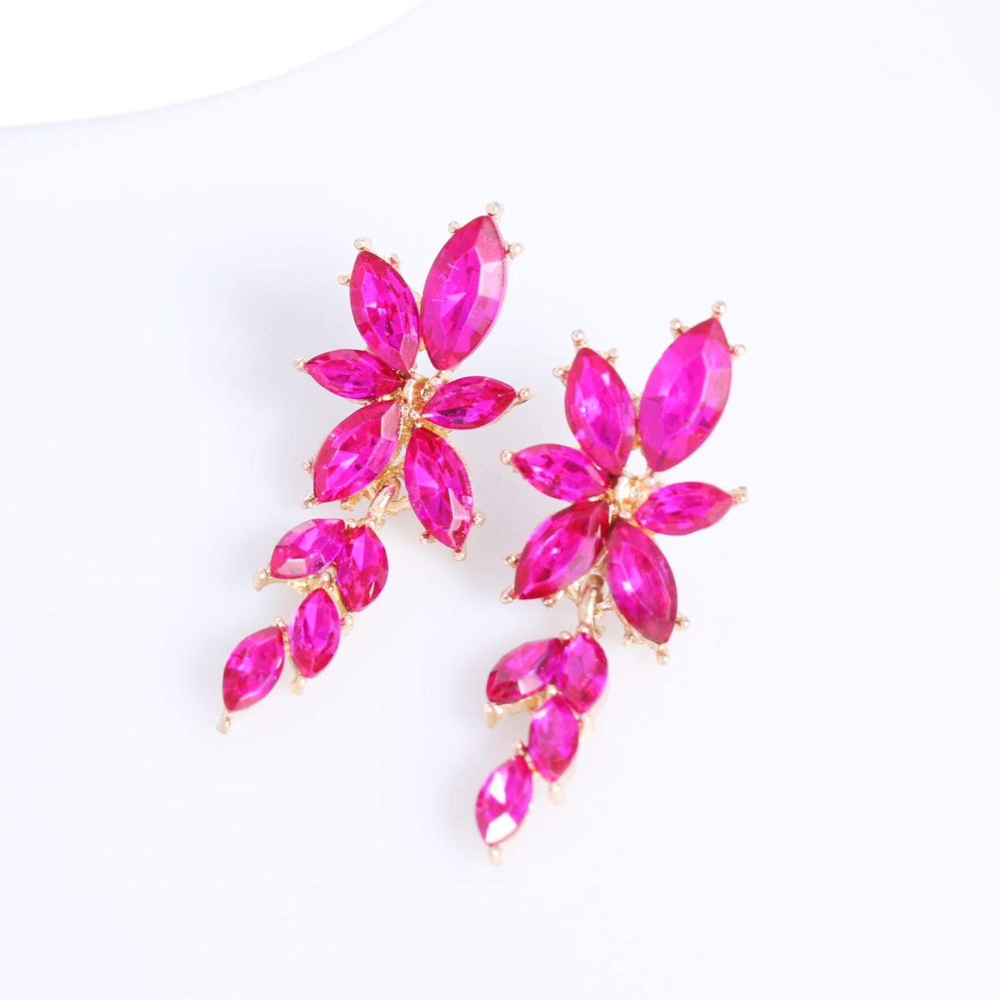 ATIMIGO Elegant Hot Pink Rhinestone Dangle Earrings Cluster Crystal Wedding Bridal Earrings for Brides Bridemaids Formal Prom Statement Drop Earrings for Women