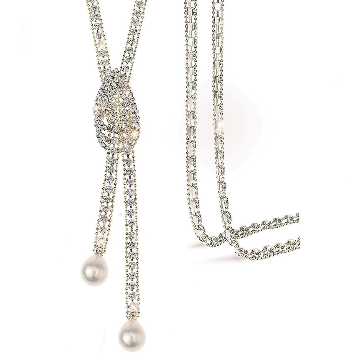 Suyi Trendy Crystal Long Necklace All-Match Style Shining Clothing Sweater Chain Pearl Gold