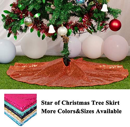 AMZLOKAE Sequin Tree Skirt - 36 Inch Orange Sparkle Tree Skirt Kit for Christmas, Halloween, Xmas & Holidays