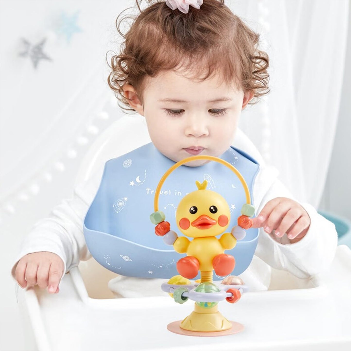 lebowen Baby Musical Toy, Duck Suction Cup High Chair Table Soother, Grip and Spin Toy, Interactive Development, Suitable for 10-36 Months, Baby Gift, Excellent Birthday Present Choice