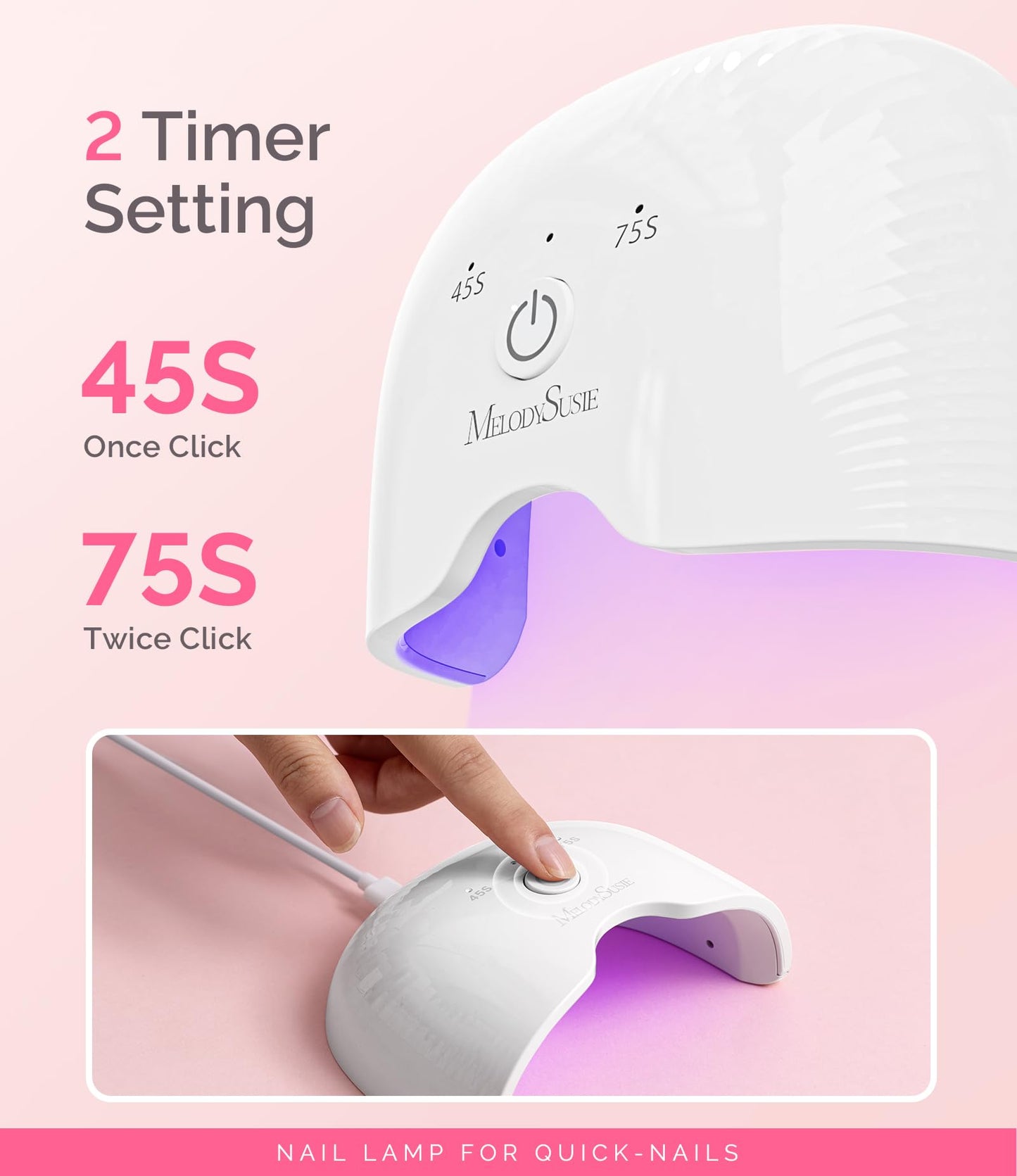 MelodySusie Mini LED UV Nail Lamp with Lightweight Design, P-ART06F Nail Dryer with Simple Button Control Cures All Soft Gels at Home, Especially Half-Cured Gel, Base Coat & Top Coat White