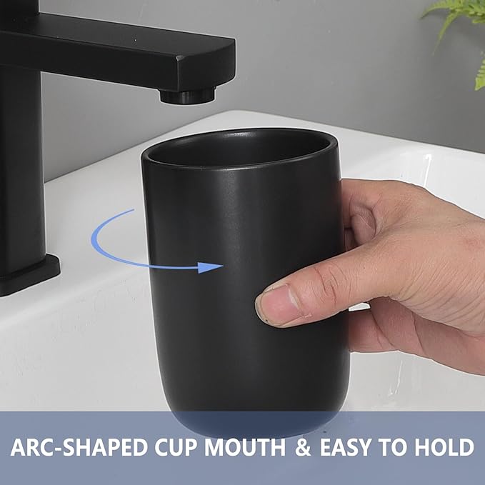 Matte Black Toothbrush Holders for Bathrooms - 2 Cups Ceramic Toothbrush Toothpaste Holders Set, Black Bathroom Tumbler Cups Reusable Toothbrush Cup Black Mouthwash Cup, Bathroom Counter Organizer