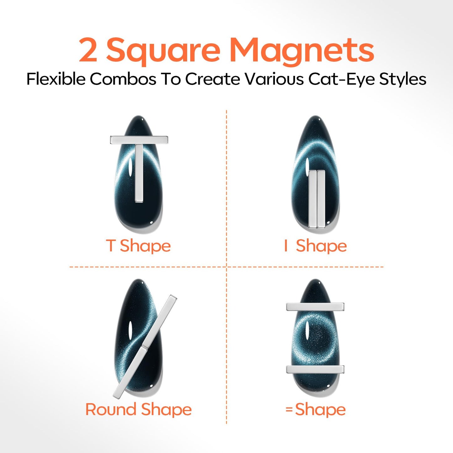 modelones Cat Eye Magnet Set, Heart French Cateye Gel Polish Nail Tools Kit Dual-Head 3 IN One Magnets Pen Heart Round Square Flower Glassy Moon Multi Effect Nail Art Designs Home DIY Salon Use