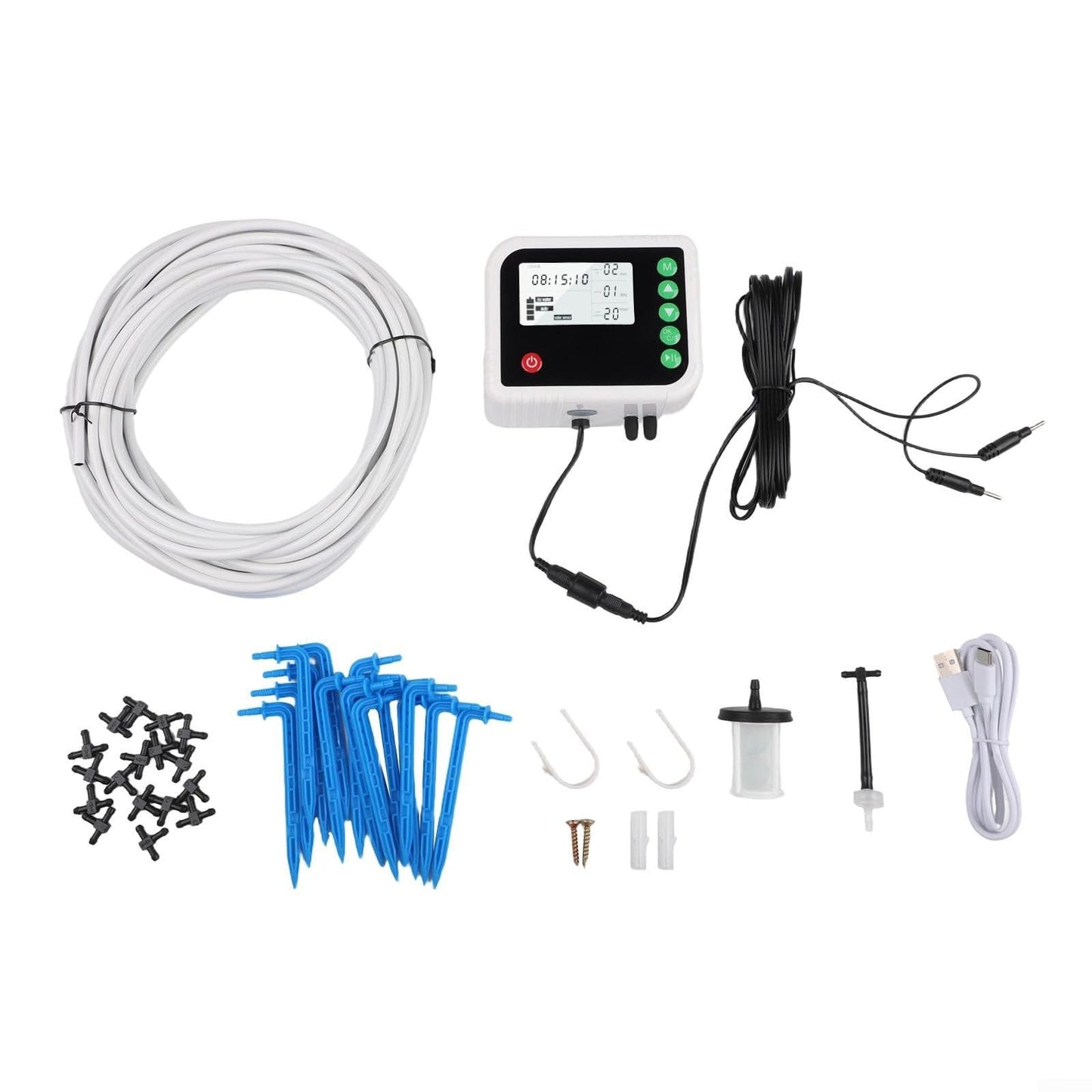 FABULETTA Automated Plant Watering System Drip Irrigation Kit for 15 Pots Customizable Timers Dual Modes Indoor Outdoor Use Adjustable Duration DIY Setup White Black