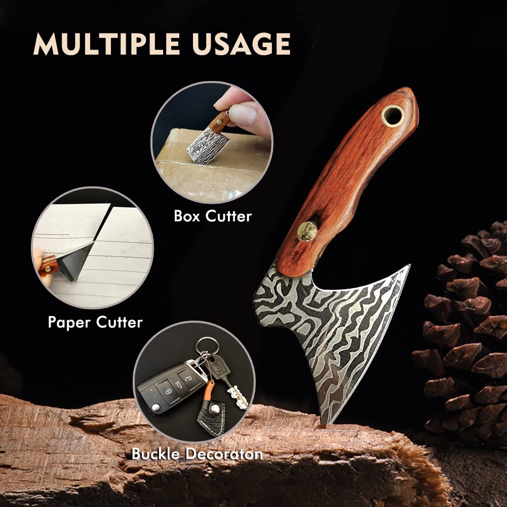 STARDW Damascus Pocket Knife Set, EDC Knife with Sheath,Mini Chef Keychain Knife Set, Tiny Things for Box Cutter Letter Opener Package Opener, Cool Gadgets EDC Tools -Set of 4
