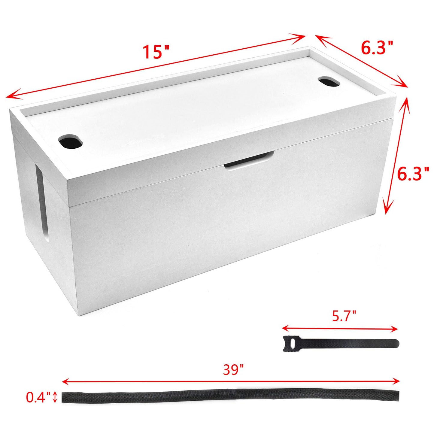 15 inch Bamboo Large Cable Management Box, Organizer Cord Box Hider - Power Strip Hider Cable Storage for Office, TV Wires, Desk Cord Organizer, No Assembley Required, Bamboo (White)