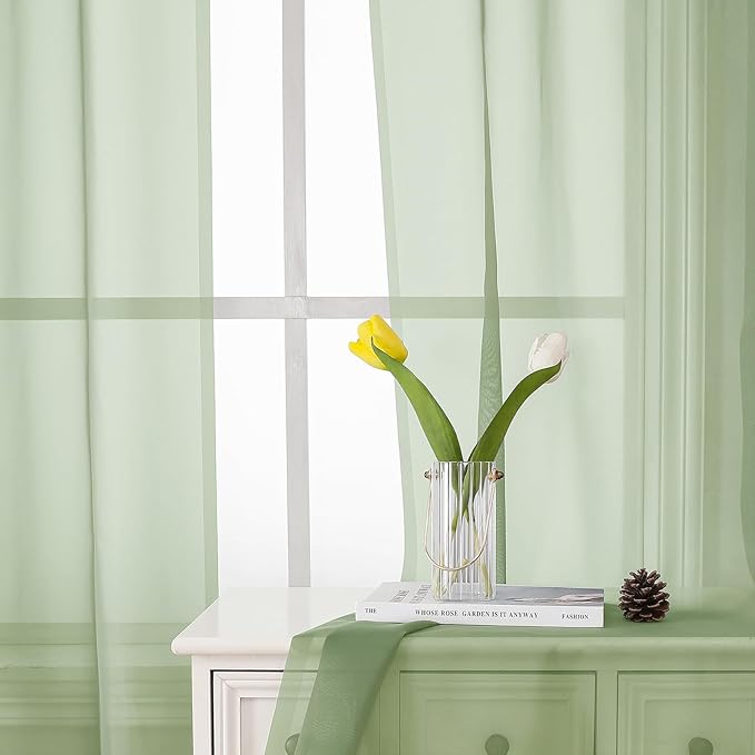 Lecloud Light Green Sheer Curtains 84 Inches Long 2 Panels Set, Airy Voile Window Curtain Panels, Elegant Light Filtering Drapes for Living Room Bedroom Decor with Rod Pocket, Each Panel 42 X 84 Inch