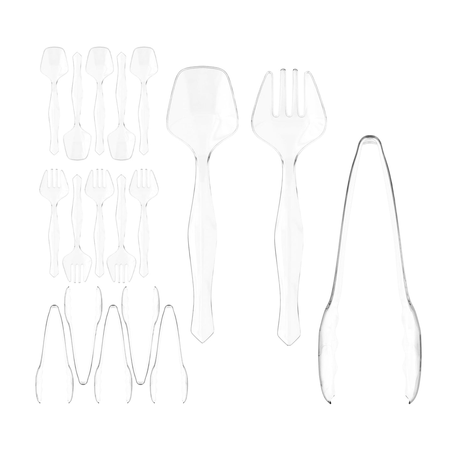 18 Pcs Clear Plastic Serving Utensils Set - 6 Clear Plastic Serving Spoons, 6 Tongs And 6 Forks - Heavy Duty Disposable Serving Utensils Set For Parties