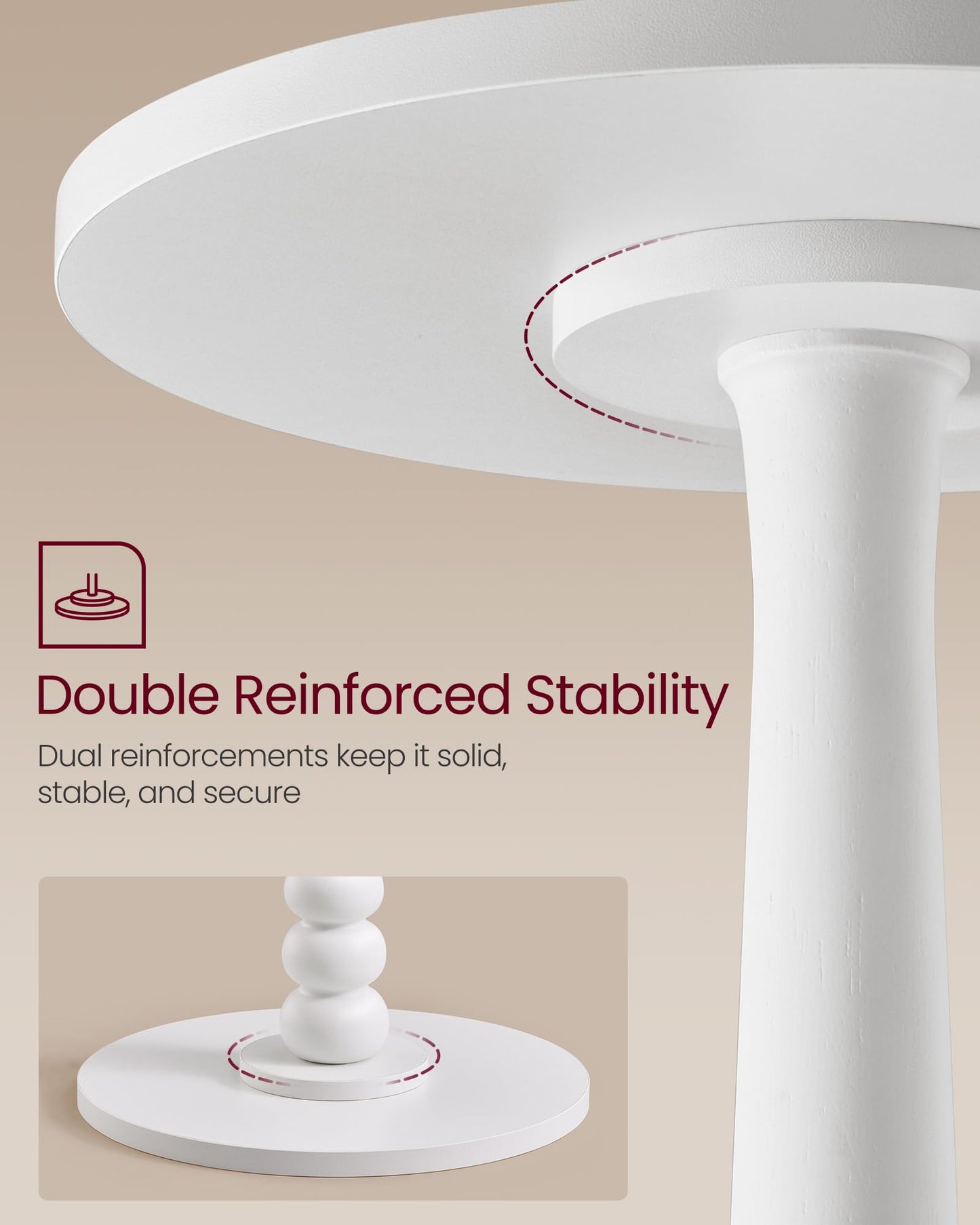 VASAGLE MARIEL Collection - Round Side Table, Small Drink End Table for Small Spaces, Accent Nightstand, Solid Wood Leg, Mid-Century Modern, for Living Room Bedroom, Cloud White ULET293WB02S