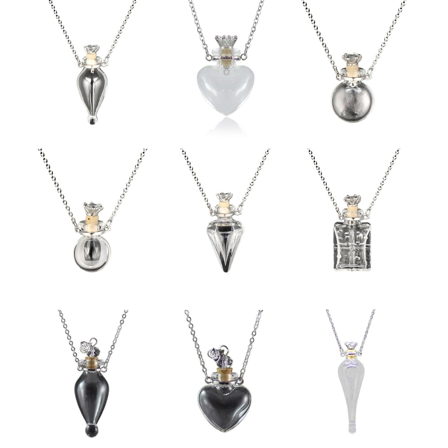 Women Long Necklace Clear Glass Aromatic Water Essential Oil Diffuser Bottle Natural Crystal Pendant for Girl Essential Oil Necklaces for