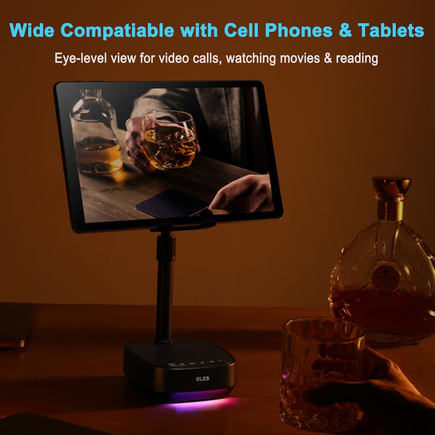 OLES Gifts for Men Women, Adjustable Cell Phone Stand with Wireless Bluetooth Speaker(7-11''Height), Unique Birthday Gifts for Dad Mom Him, Phone Holder Led Color Light for iPhone/Android/Tablets