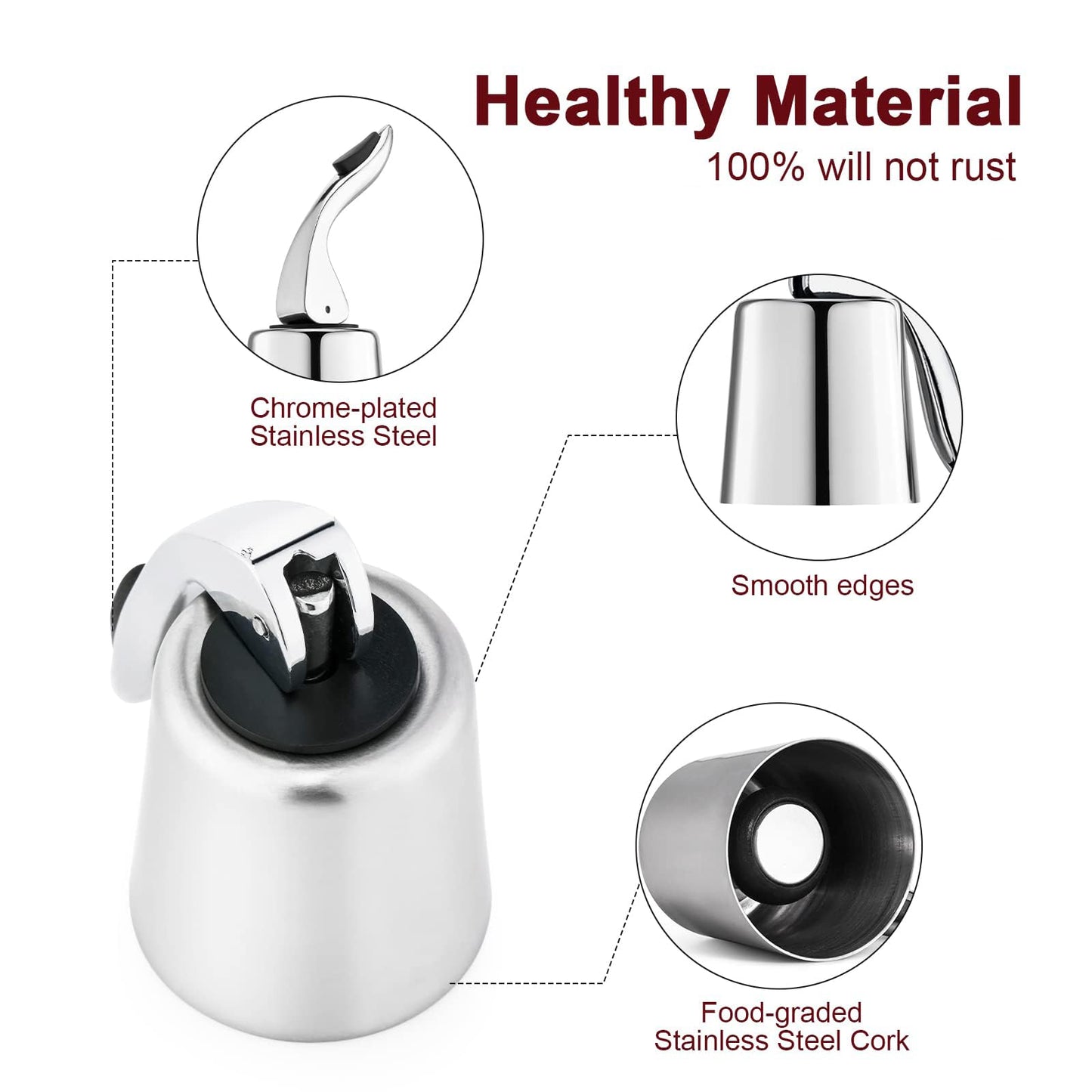 BETTFOR Wine Stoppers for Wine Bottles with Stainless Steel Vacuum Wine Bottle Stopper with Silicone Reusable Wine Corks, Leak proof Keep Fresh Suitable for Red&White Bottle (Silver, 3 Pack)