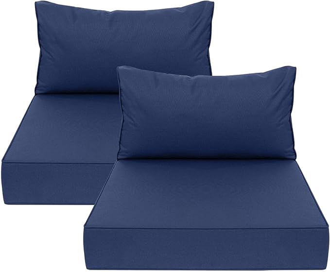 AAAAAcessories Outdoor Deep Seat Cushions, Waterproof, Fade-Resistant Patio Furniture Replacement Cushions, 25.5" x 25.5" x 5" + 25.5" x 13.5", Set of 2, Navy Blue