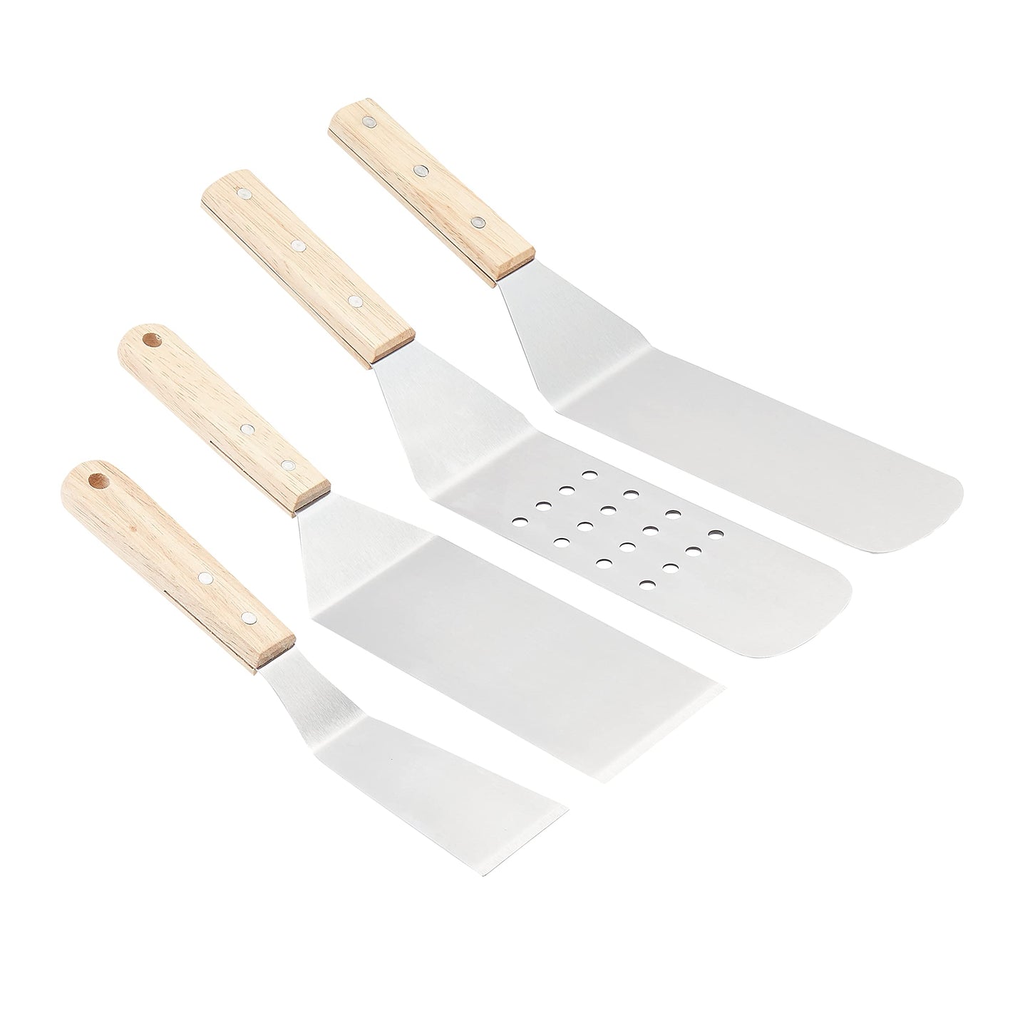 Amazon Basics 4-Piece Stainless Steel BBQ Grilling Tool Set for Outdoor Cooking, Griddle Spatula, Heat Resistant, Dishwasher Safe, Silver