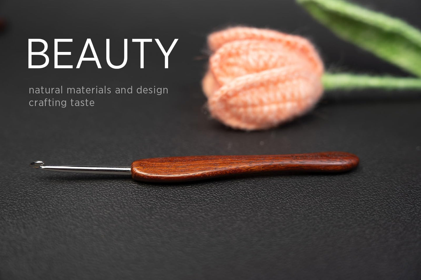 SEVENSUN Mimosa Crochet Hooks Set 5 Pack of 2.5mm 3.5mm 4.5mm 5.5mm 6.5mm Crochet Hook, Hand Polished Ergonomic Crochet Hooks, Stainless Steel Crochet Hook, Wood Handle