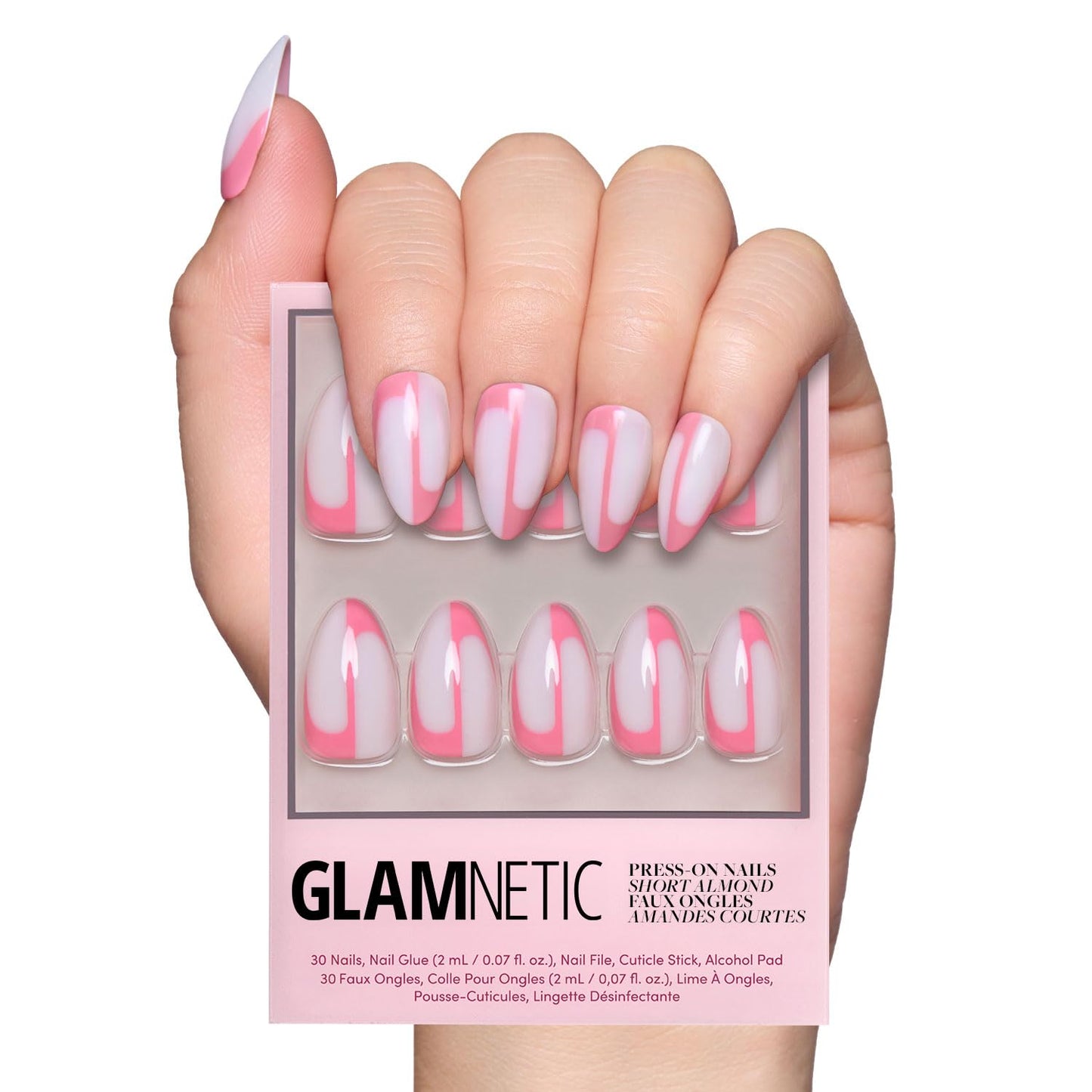 Glamnetic Press On Nails - Better Half | Spring Nails | Glossy, Semi-Transparent Short Almond Fake Nails with Pink Accents, Salon Quality | 15 Sizes - 30 Nail Kit with Glue