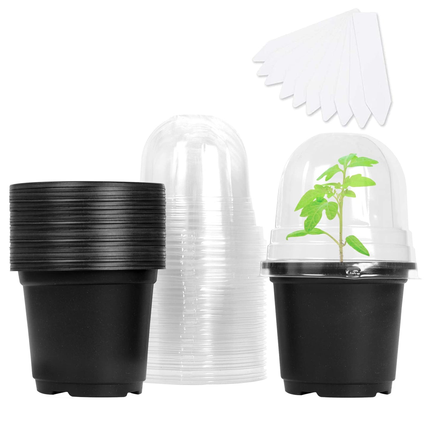 MIXC Plant Nursery Pots with Humidity Dome 4" Soft Transparent Plastic Gardening Pot Planting Containers Cups Planter Small Starter Seed Starting Trays for Seedling with 10pcs Plant Labels，30 Sets…