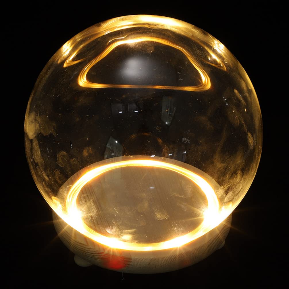 EXCEART Glass Dome with Wooden Base 4 Inch Clear Display Cover Ornament for Home Decor Featuring Led Lighted Preserved Flower Container Micro Landscape Display