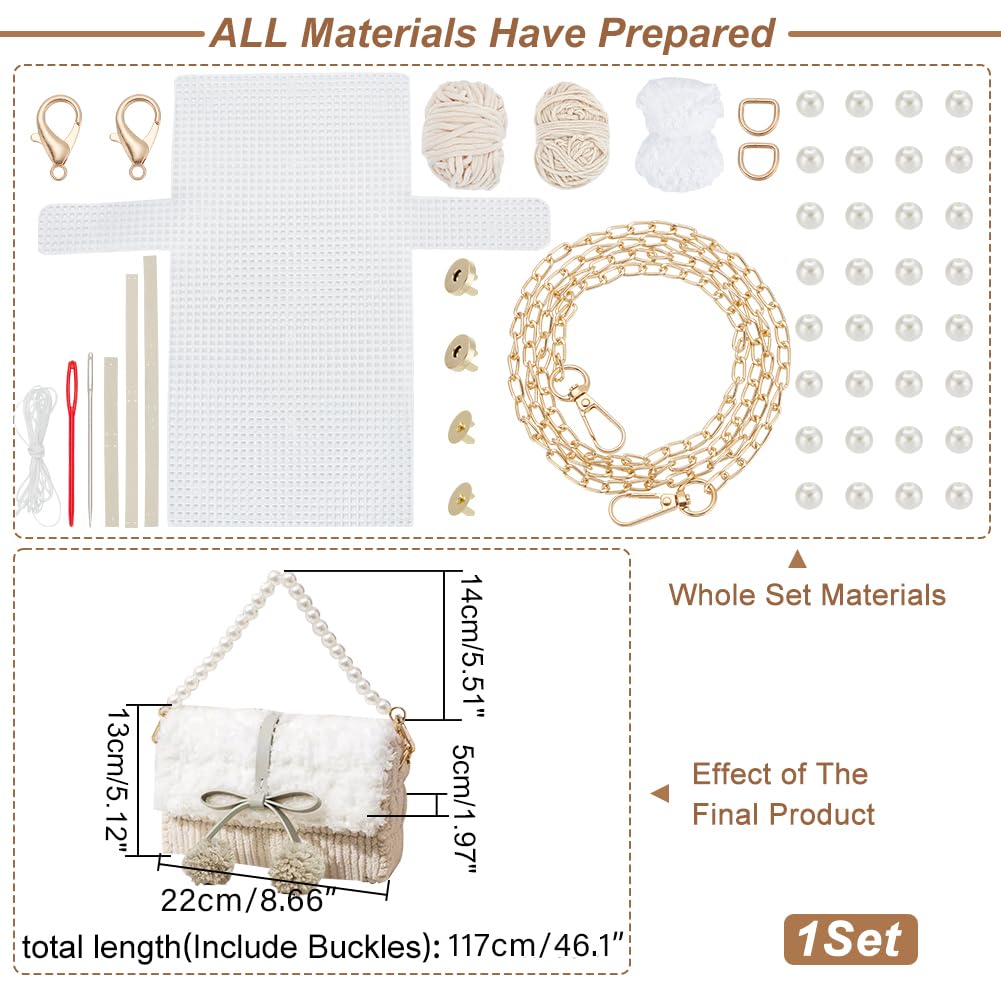WADORN DIY Knitting Crochet Handbags Kit, Mesh Plastic Canvas Kit for Shoulder Bags DIY Knitting Crochet Crossbody Bag Materials Handmade Purse Stitching Set for Crafting Embroidery Projects, Linen
