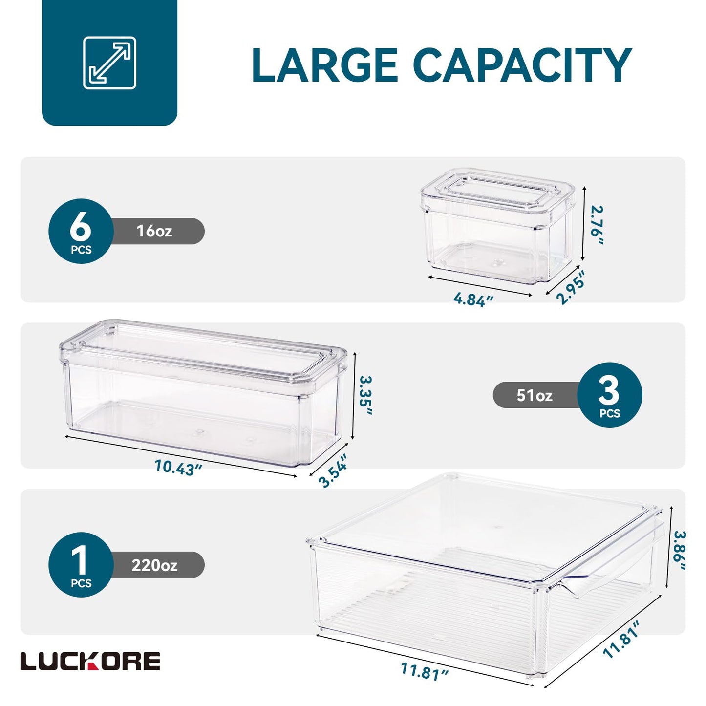 Luckore 10 Pack Clear Fridge Organizer, Stackable Refrigerator Organizer Bins with Lids, Fridge Storage Containers for Kitchen, Food, Cabinets, Fruits, Vegetables, Cereals