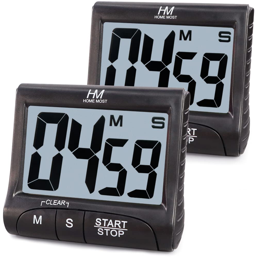 HOME MOST 2-Pack Large Display Kitchen Timer - 3" Digital Timer Magnetic Back Loud Alarm - Black Cooking Timers for Kitchen Teachers Students Games Meetings - Sports Timers for Workouts Exercise